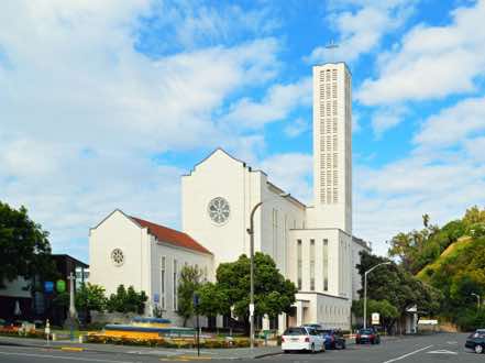 This present Waiapu Cathedral building was first dedicated on 24th February 1960.  Its simple outline stands up bravely as it rises behind the pretty Memorial Garden in front.