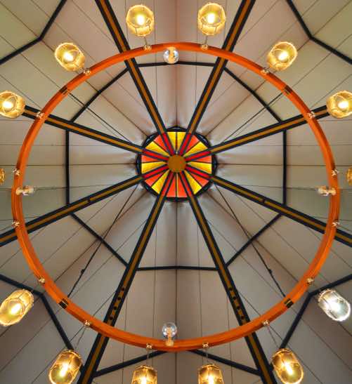 The beautiful geometric of the Church is best scene by looking upwards to the centre.  The octagon is a design feature in many churches and cathedrals, although usually to a lesser extent than here.